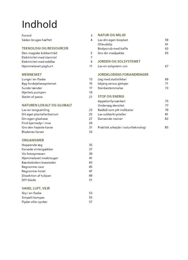 lær med hænderne i natur/teknologi hæfte indholdsfortegnelse